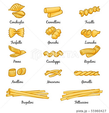 Different types of pasta. Traditional italian... - Stock Illustration  [55960427] - PIXTA