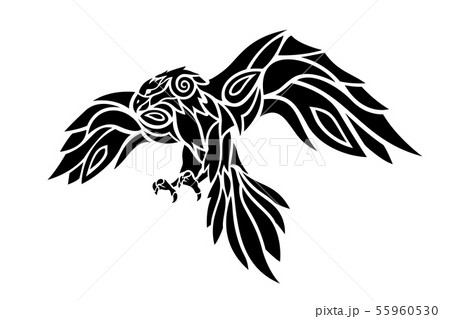 Tattoo art with stylized black bird silhouette Tattoo art with stylized black bird silhouette 55960530
