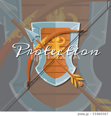 Vector game medieval crossed shield, arrow and bow 55960567