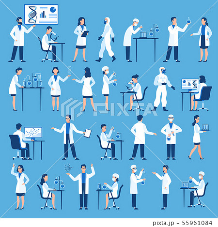 Scientists characters. Doctors group in science hospital laboratory, biological research with test 55961084