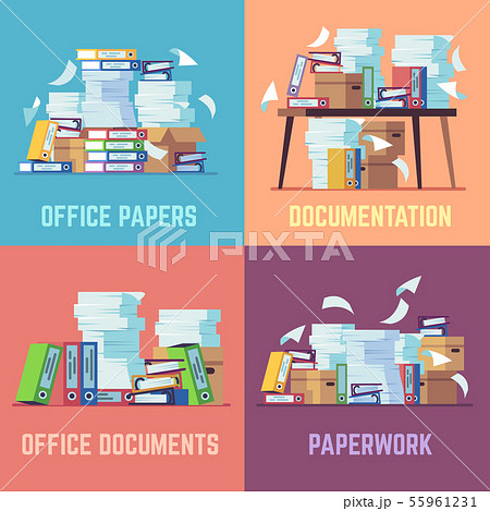 Office Paper Documents Routine Bureaucracy のイラスト素材