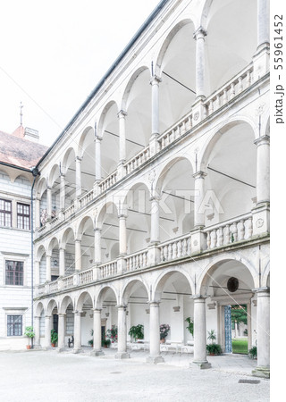 Great arcades - white renaissance archs on Third Courtyard of Jindrichuv Hradec Castle in Jindrichuv 55961452