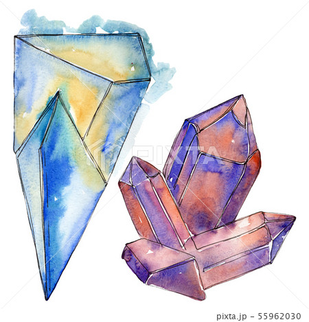 Colorful diamond rock jewelry minerals. Watercolor background set. Isolated crystal illustration Colorful diamond rock jewelry minerals. Watercolor background set. Isolated crystal illustration 55962030