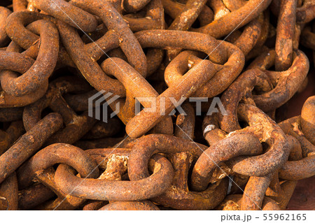 Detail Of Massive Rusty Chain In A Harbor 55962165