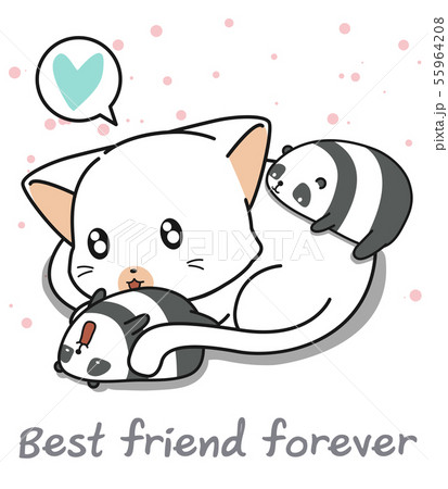 Kawaii Cat And Panda Characters In Cartoon Styleのイラスト素材