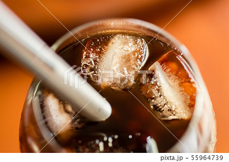 pearl milk tea on glass with stainless steel straw 55964739