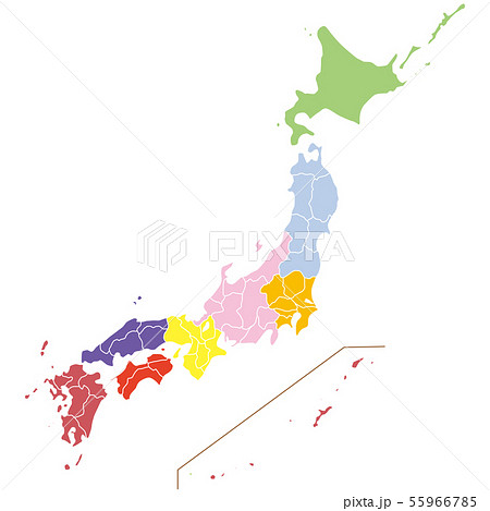 カラー地域別日本地図のイラスト素材