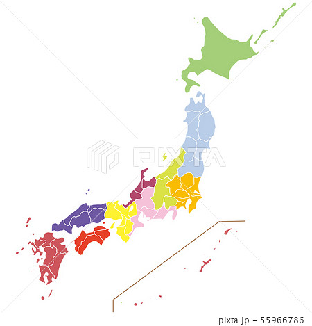 カラー都道府県別日本地図のイラスト素材