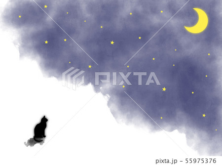 月夜に黒猫のイラスト素材