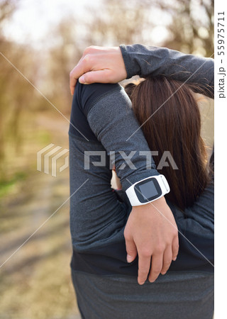 Smartwatch woman running with heart rate monitor Smartwatch woman running with heart rate monitor 55975711