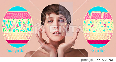Anti-aging, beauty treatment, aging and youth, lifting, skincare, plastic surgery concept. Anti-aging, beauty treatment, aging and youth, lifting, skincare, plastic surgery concept. 55977198