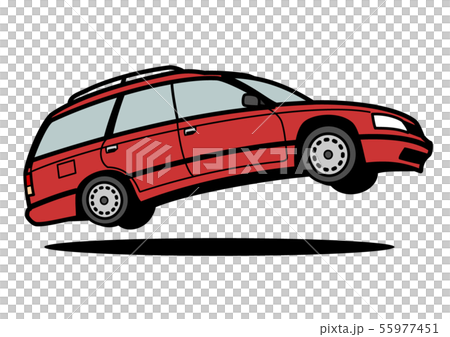 懐かしめ国産ワゴン　濃赤色　ジャンプ　自動車イラスト 55977451