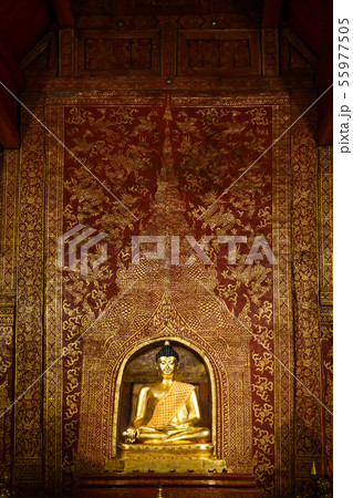 golden buddha image in temple , Chiang mai , 55977505