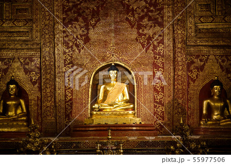 golden buddha image in temple , Chiang mai , 55977506