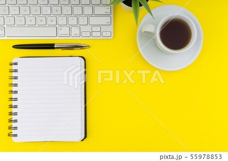 Flat lay view of office table desk. Copy Space 55978853