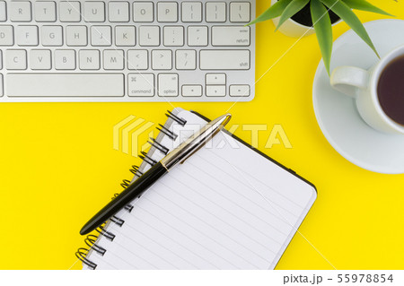 Flat lay view of office table desk. Copy Space Flat lay view of office table desk. Copy Space 55978854