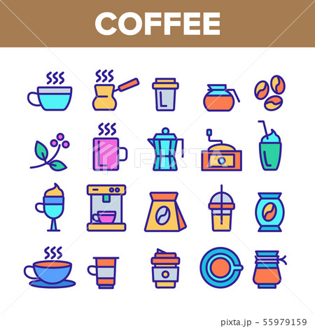 Color Coffee Equipment Sign Icons Set Vector 55979159