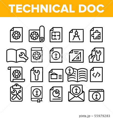 Technical Documentation Thin Line Icons Set Vectorのイラスト素材