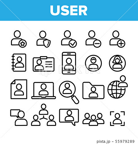 Collection User Sign Thin Line Icons Set Vector 55979289