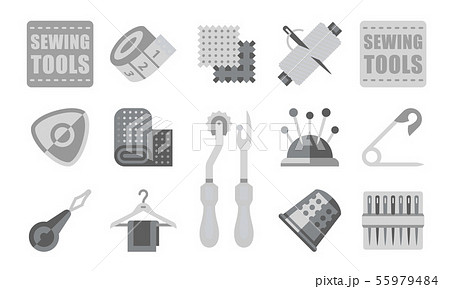 Thread Supplies Set, Sewing, Tailoring Equipment, Tools for Needlework Monochrome Vector Thread Supplies Set, Sewing, Tailoring Equipment, Tools for Needlework Monochrome Vector 55979484