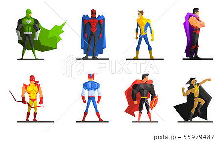 Superheroes Set Different Male Superhero のイラスト素材