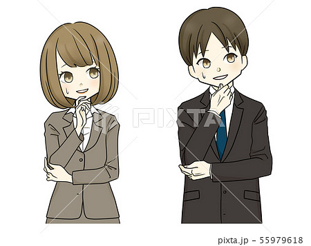 スーツ 苦笑いをする女性 男性のイラスト素材