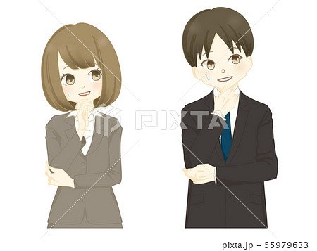 スーツ-苦笑いをする女性・男性 スーツ-苦笑いをする女性・男性 55979633