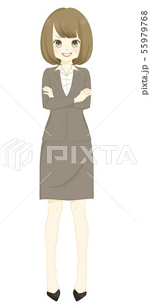 スーツ 腕を組む女性 強気な笑顔のイラスト素材