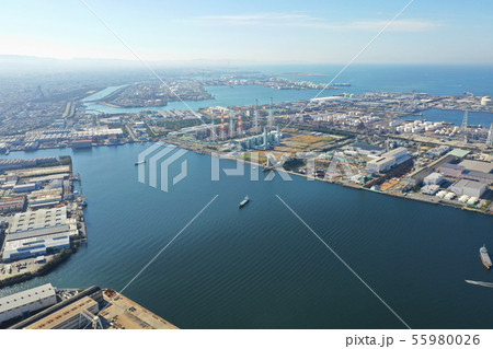 堺区付近の海岸線の空撮 堺区付近の海岸線の空撮 55980026