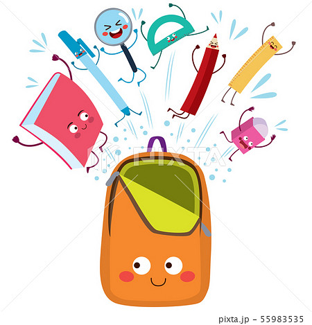 Cute back to school backpack with school supplies - Stock Illustration  [55983535] - PIXTA