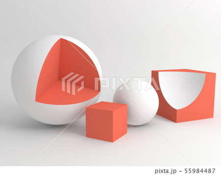 3d red white geometric shapes over white 55984487