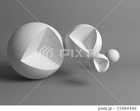 Abstract Still Life Installation White Spheres 3dのイラスト素材