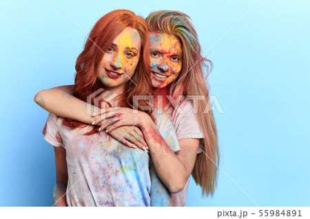 girls filling their day with colors of joy, prosperity, happiness, peace 55984891