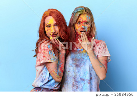 emotional amazed astonished girls with palms closing her mouth 55984956