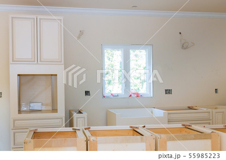 White of kitchen wooden cabinets with contemporary 55985223