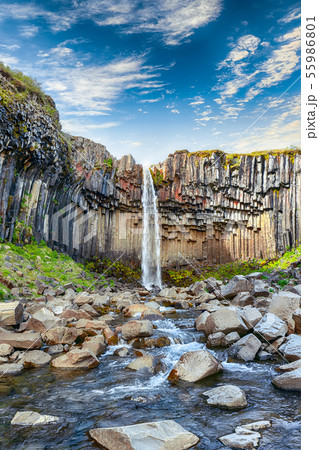 Amazing view of Svartifoss waterfall with basalt 55986801