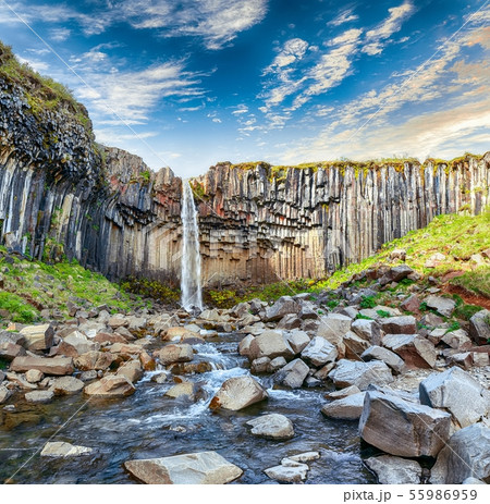 Amazing view of Svartifoss waterfall with basalt 55986959