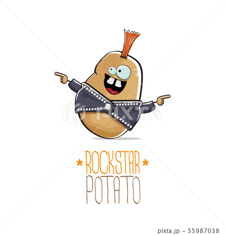 vector funny cartoon cute brown punk rock star potato character with Iroquois isolated on white 55987038