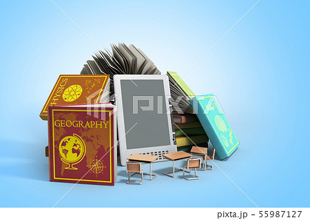 E-book reader Books and tablet on gradient 3d 55987127