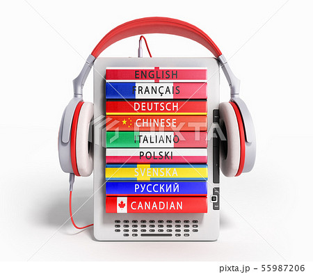 e-boock audio learning languages 3d render on e-boock audio learning languages 3d render on 55987206