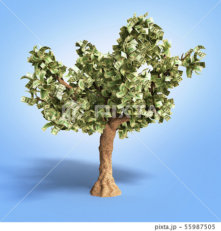 dollar tree with hundred dollar bills on gradient 55987505