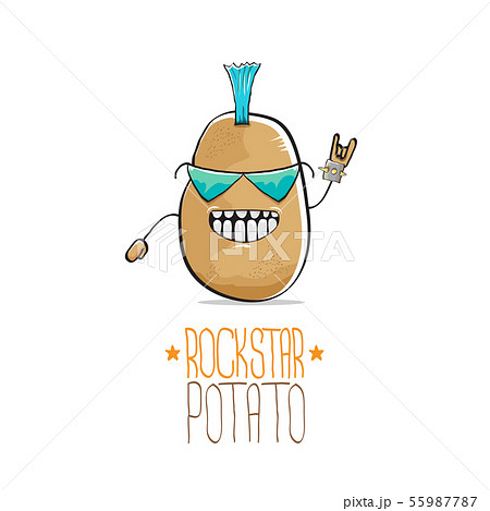 vector funny cartoon cute brown punk rock star potato character with Iroquois isolated on white vector funny cartoon cute brown punk rock star potato character with Iroquois isolated on white 55987787
