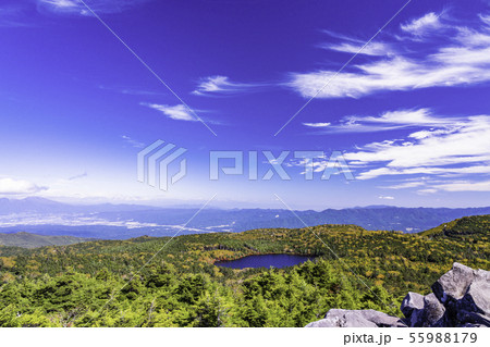 (長野県)北八ヶ岳高見石から望む白駒の池 紅葉 (長野県)北八ヶ岳高見石から望む白駒の池 紅葉 55988179