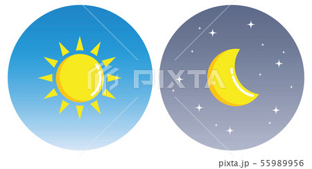 sun and moon with clouds in circle day and night concept sun and moon with clouds in circle day and night concept 55989956