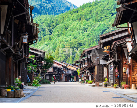 木曽路の宿場 奈良井宿の写真素材