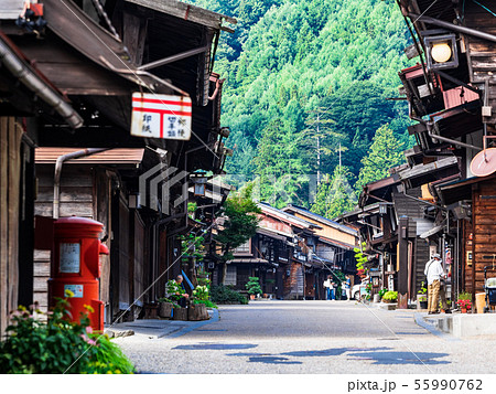 木曽路の宿場町 奈良井宿の写真素材