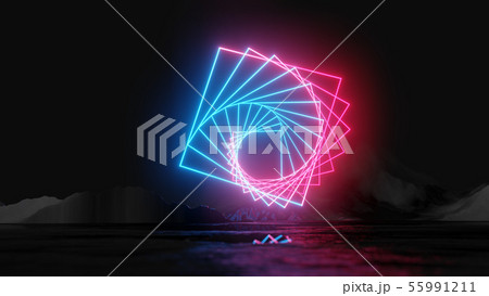 Glowing neon rectangles on dark background 55991211