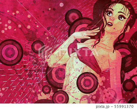Pink bikini girl on grunge floral background 55991370