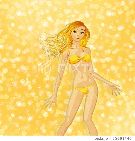 Blonde girl on yellow background Blonde girl on yellow background 55991446