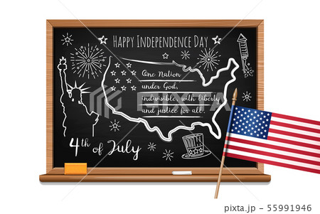 Fourth Of July Chalk Inscription On Blackboardのイラスト素材
